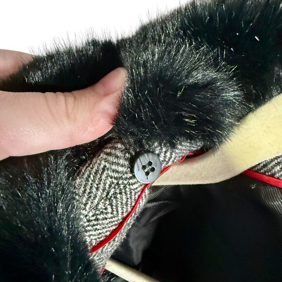 Talbots Women's 16 Gray Herringbone Aberdeen Shetland Blazer Faux Fur Collar - Picture 9 of 12